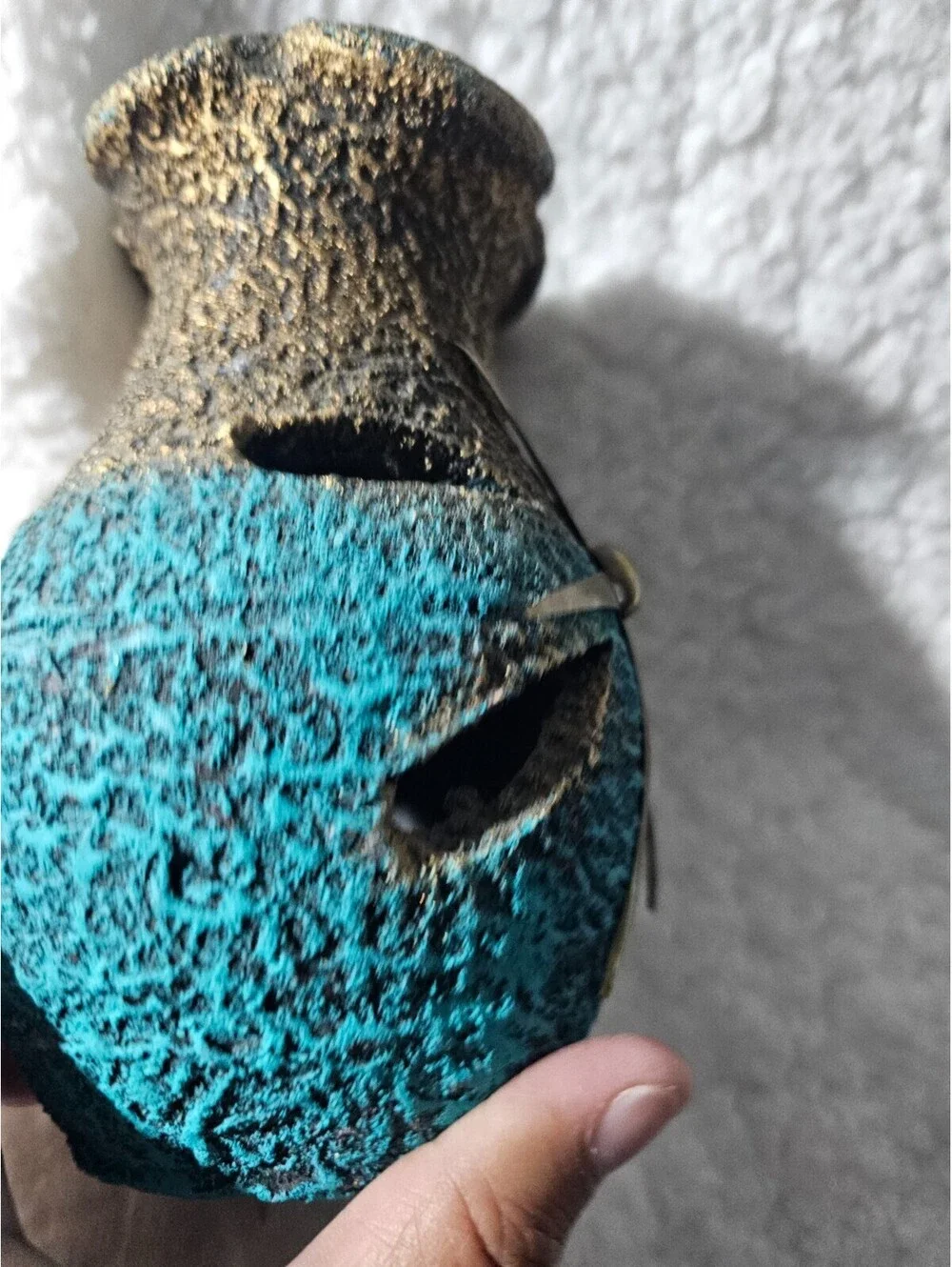 Art Pottery Vase Teal & Bronze Ceramic Tea Light Candle Holder 6